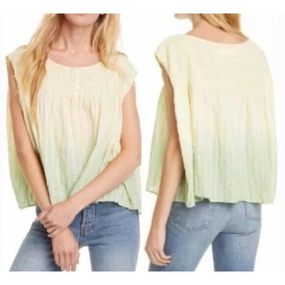 Free People Little Bit of Something Ombre Oversized Blouse Citron Size M NWOT - Picture 1 of 9